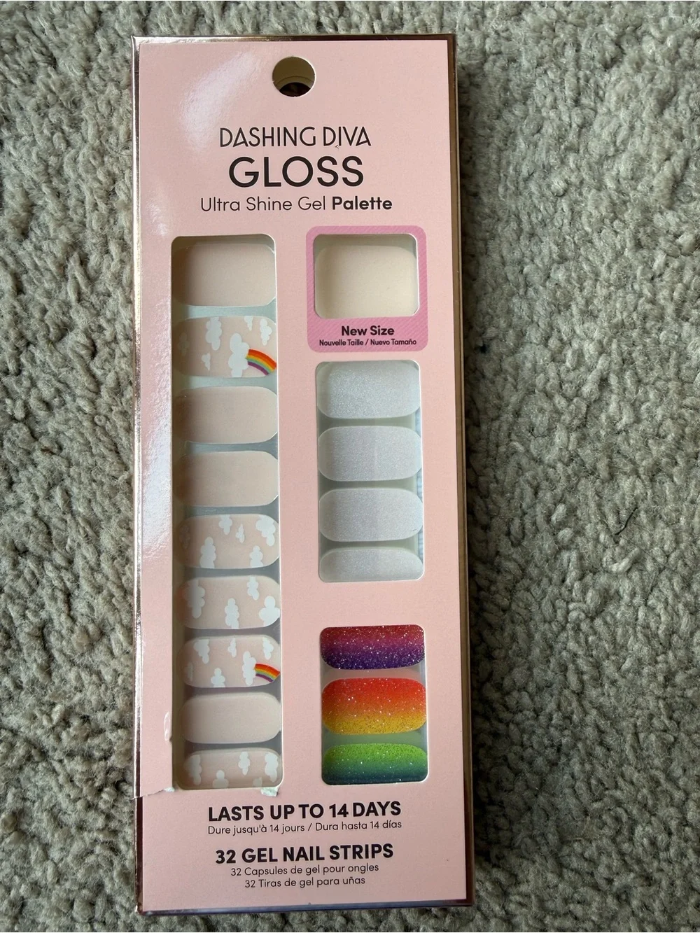 Dashing Diva Gloss Gel Nail Strips — Pink Palette with Rainbow & Cloud Accents